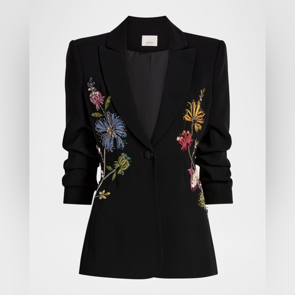 Cinq a Sept Floral Mixed Media Scrunched Cheyenne Blazer - Picture 6 of 10